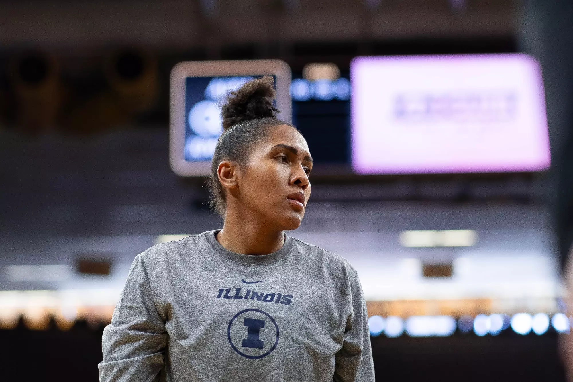 Iowa City, IA - February 25, 2024 - Illinois Center Camille Hobby (#41) before the game between the Iowa Hawkeyes and the Illinois Fighting Illini at Carver-Hawkeye Arena in Iowa City, IA. Photo By Madison Dabrowski