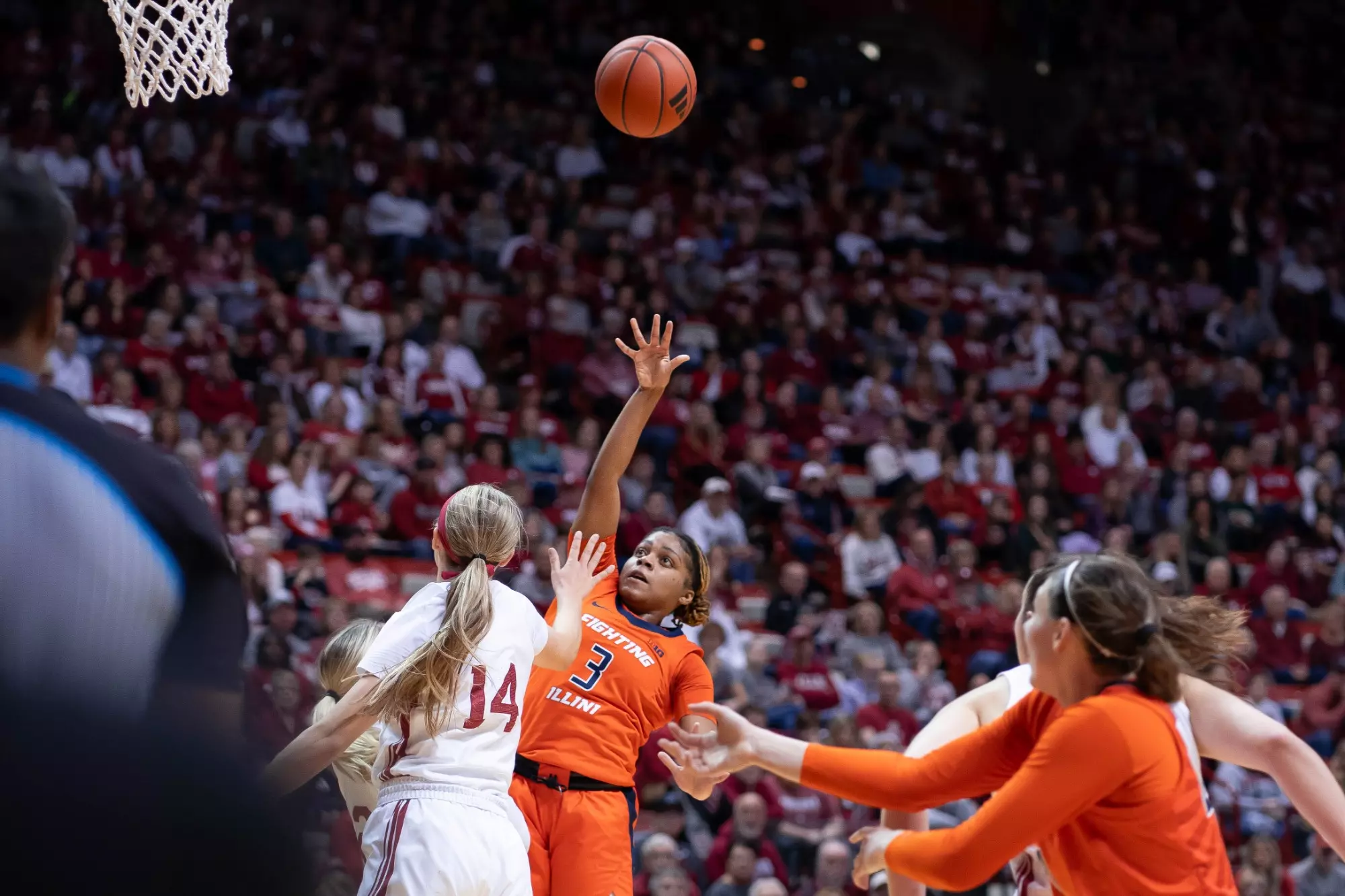 Bloomington, IN - December 31, 2023 - Illinois Guard Makira Cook (#3) during the game between the Indiana Hoosiers and the Illinois Fighting Illini at Simon Skjodt Assembly Hall in Bloomington, IN. Photo By Madison Dabrowski