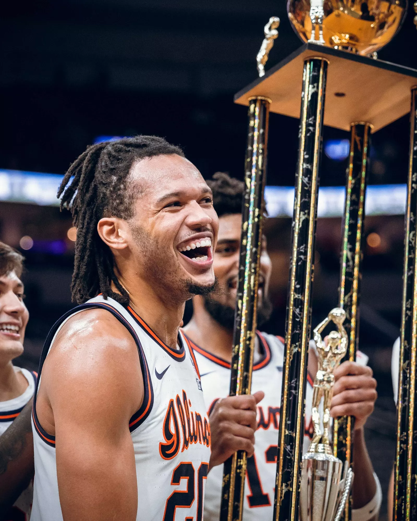 St. Louis, MO - December 22, 2023 - Illinois Guard/Forward Ty Rodgers (#20) after the Braggin’ Rights game between the Missouri Tigers and the Illinois Fighting Illini at Enterprise Center in St. Louis, MO. Photo By Courtney Bay