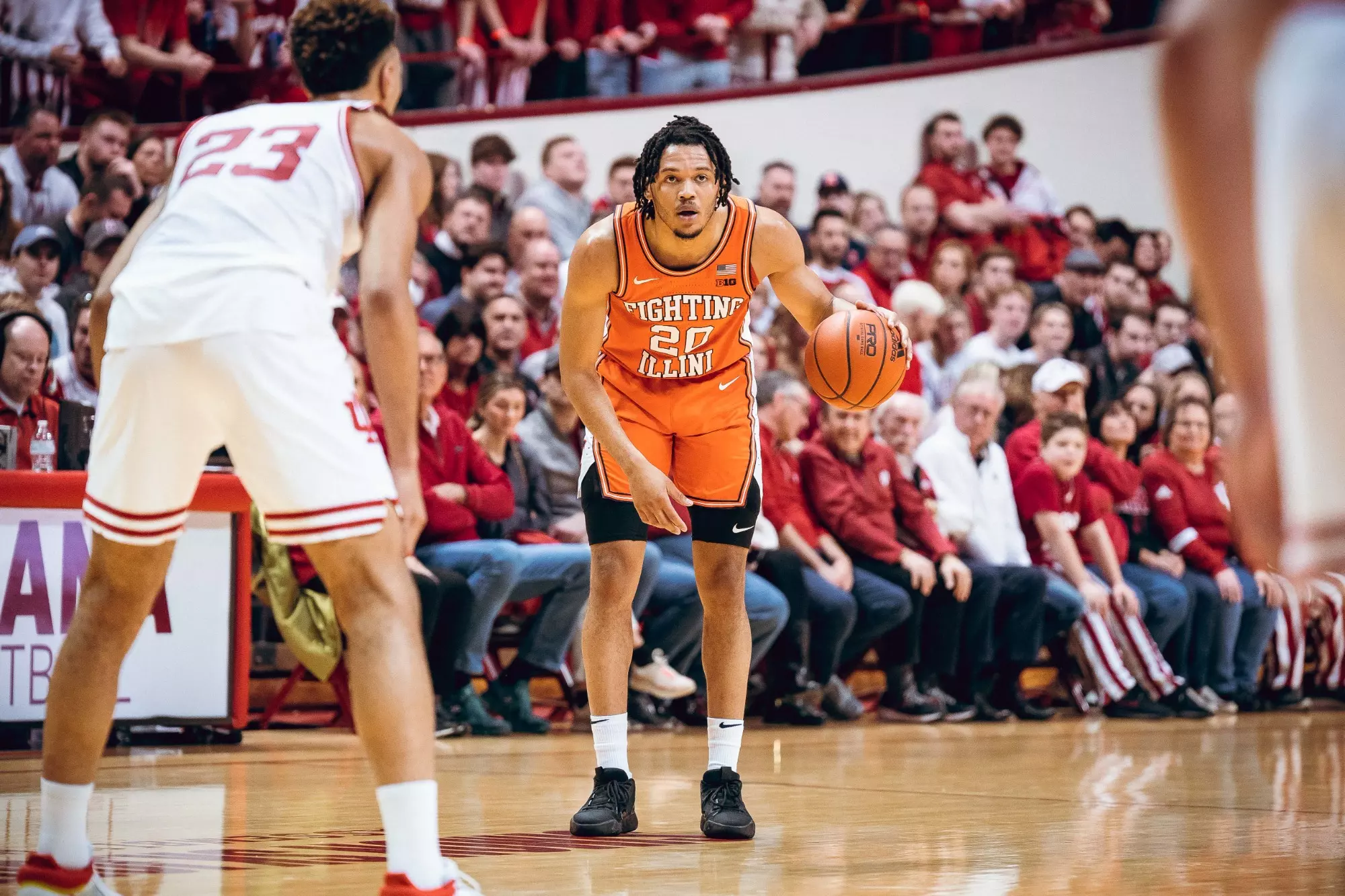Image Taken At Illinois Fighting Illini at Indiana Hoosiers Men’s Basketball Game, Simon Skojdt Assembly Hall, Indiana University, Bloomington, IN, Saturday, February 18, 2023. Courtney Bay/Illinois Basketball