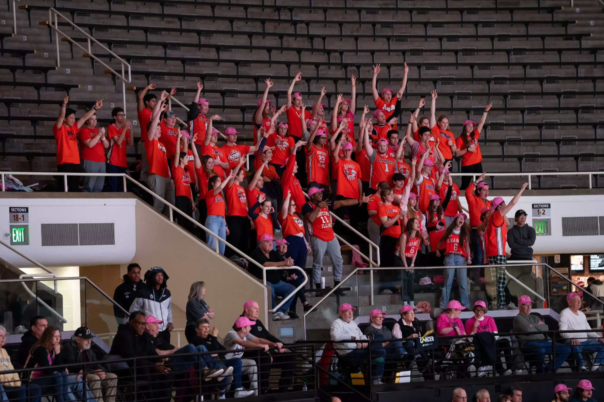 WEST LAFAYETTE, IN - February 05, 2024 - Illinois Orange Krush Student Section during the game between the Purdue Boilermakers and the Illinois Fighting Illini at Mackey Arena in West Lafayette, IN. Photo By Kevin Snyder