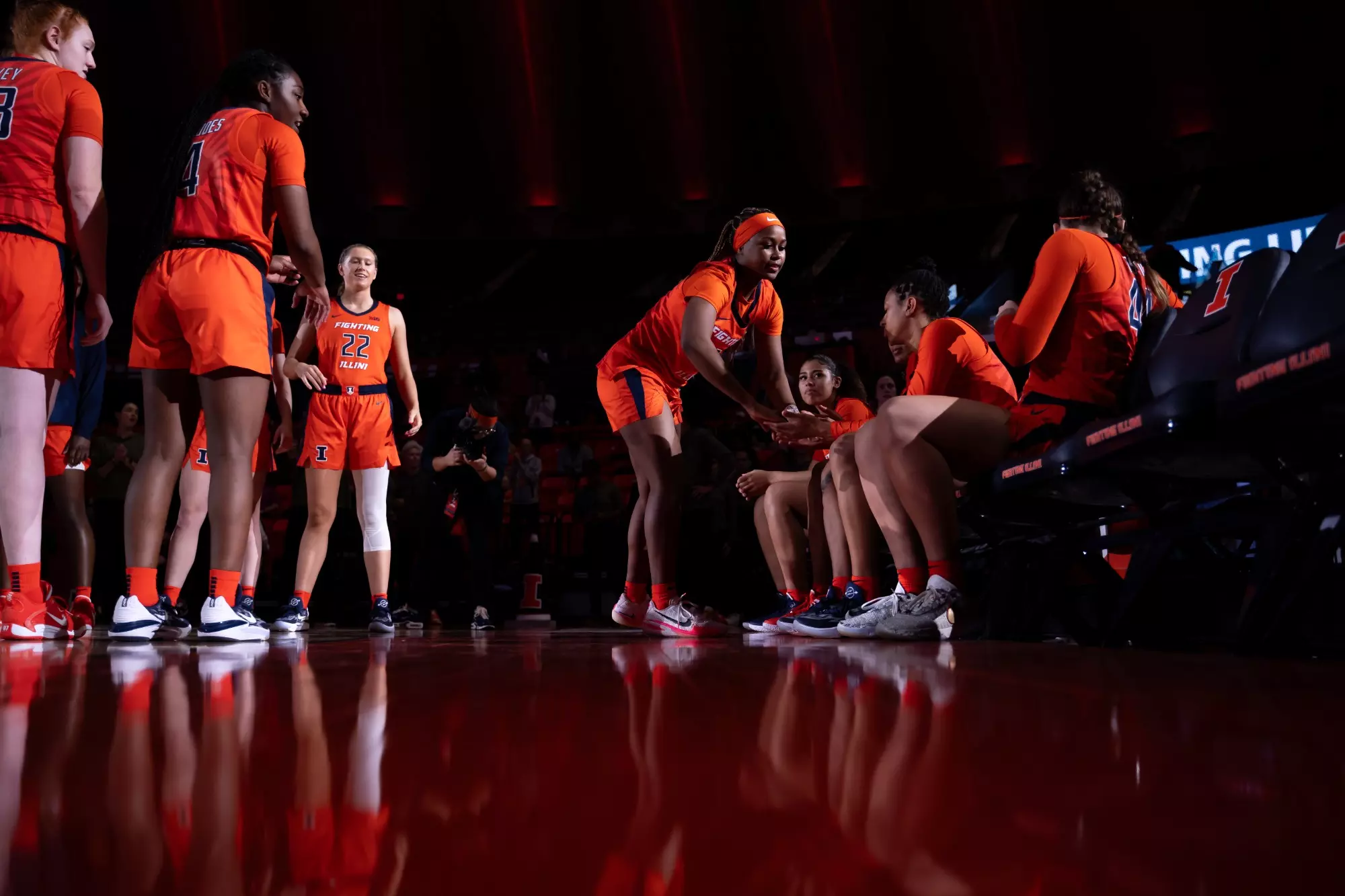 CHAMPAIGN, IL - November 07, 2023 - Illinois Guard Genesis Bryant (#1) before the game between the Morehead State Eagles and the Illinois Fighting Illini at State Farm Center in Champaign, IL. Photo By Kevin Snyder