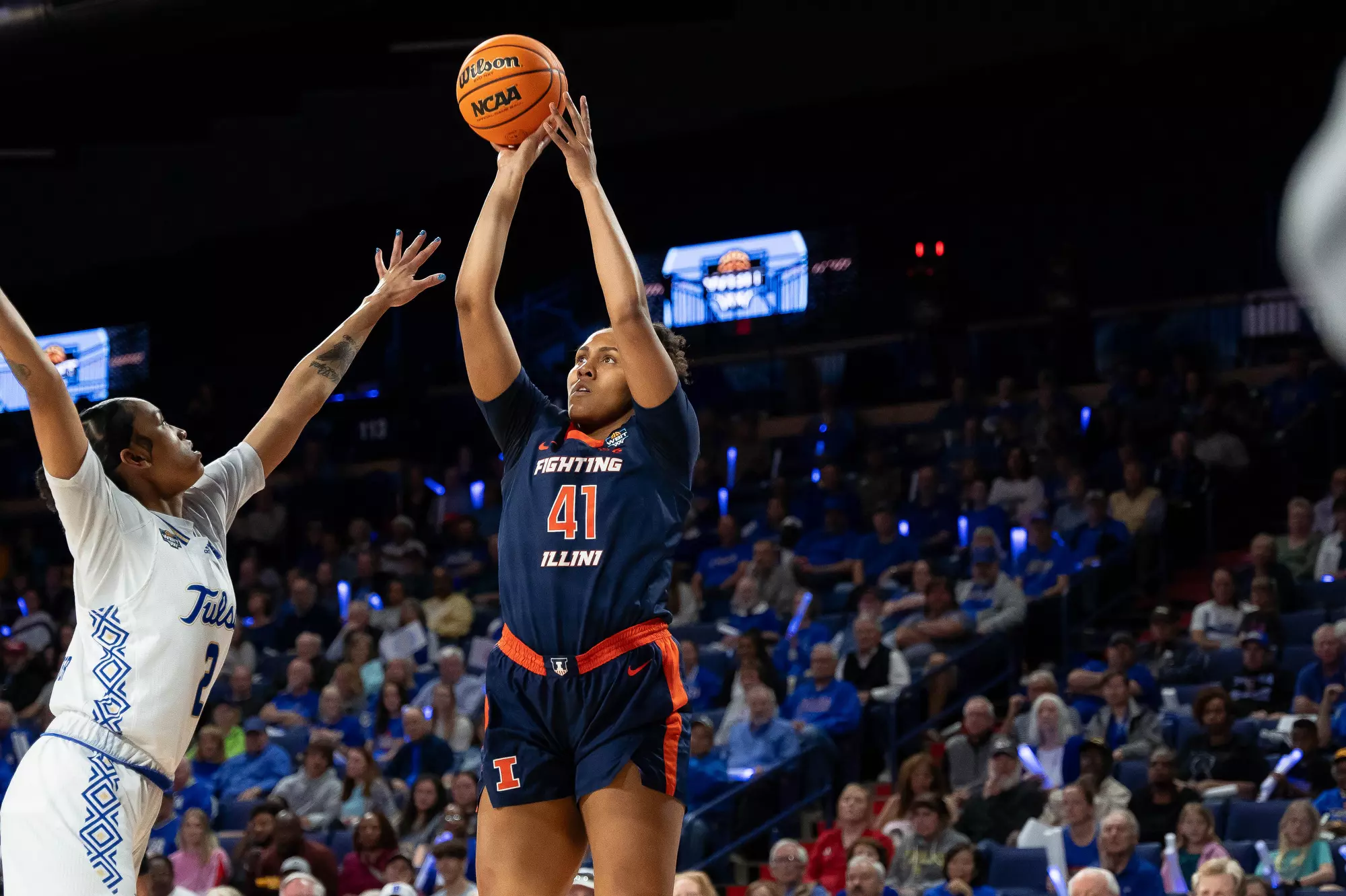 Tulsa, OK - March 28, 2024 - Photos taken during the 2024 WBIT game between the Tulsa Golden Hurricanes and the Illinois Fighting Illini at The Reynolds Center in Tulsa, OK. (Photo By Madison Dabrowski/Illinois Athletics)