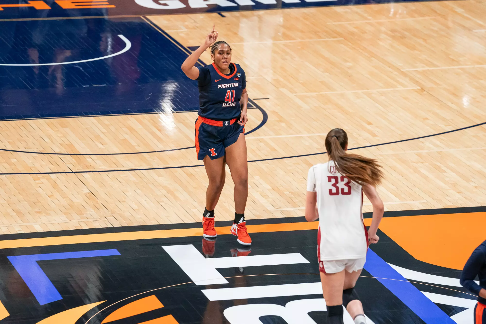 Indianapolis, IN - April 01, 2024 - Photos taken during the 2024 WBIT Final Four game between the Washington State Cougars and the Illinois Fighting Illini at Hinkle Fieldhouse in Indianapolis, IN. (Photo By Kevin Snyder /Illinois Athletics)