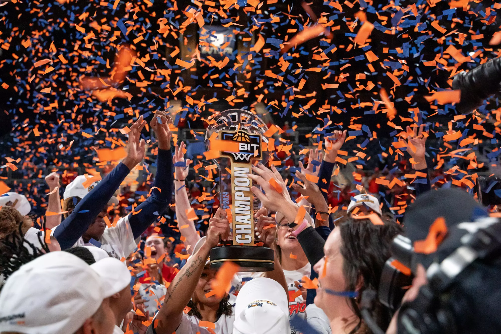 Indianapolis, IN - April 03, 2024 - Photos taken after the 2024 WBIT Championship game between the Villanova Wildcats and the Illinois Fighting Illini at Hinkle Fieldhouse in Indianapolis, IN. (Photo By Kevin Snyder /Illinois Athletics)