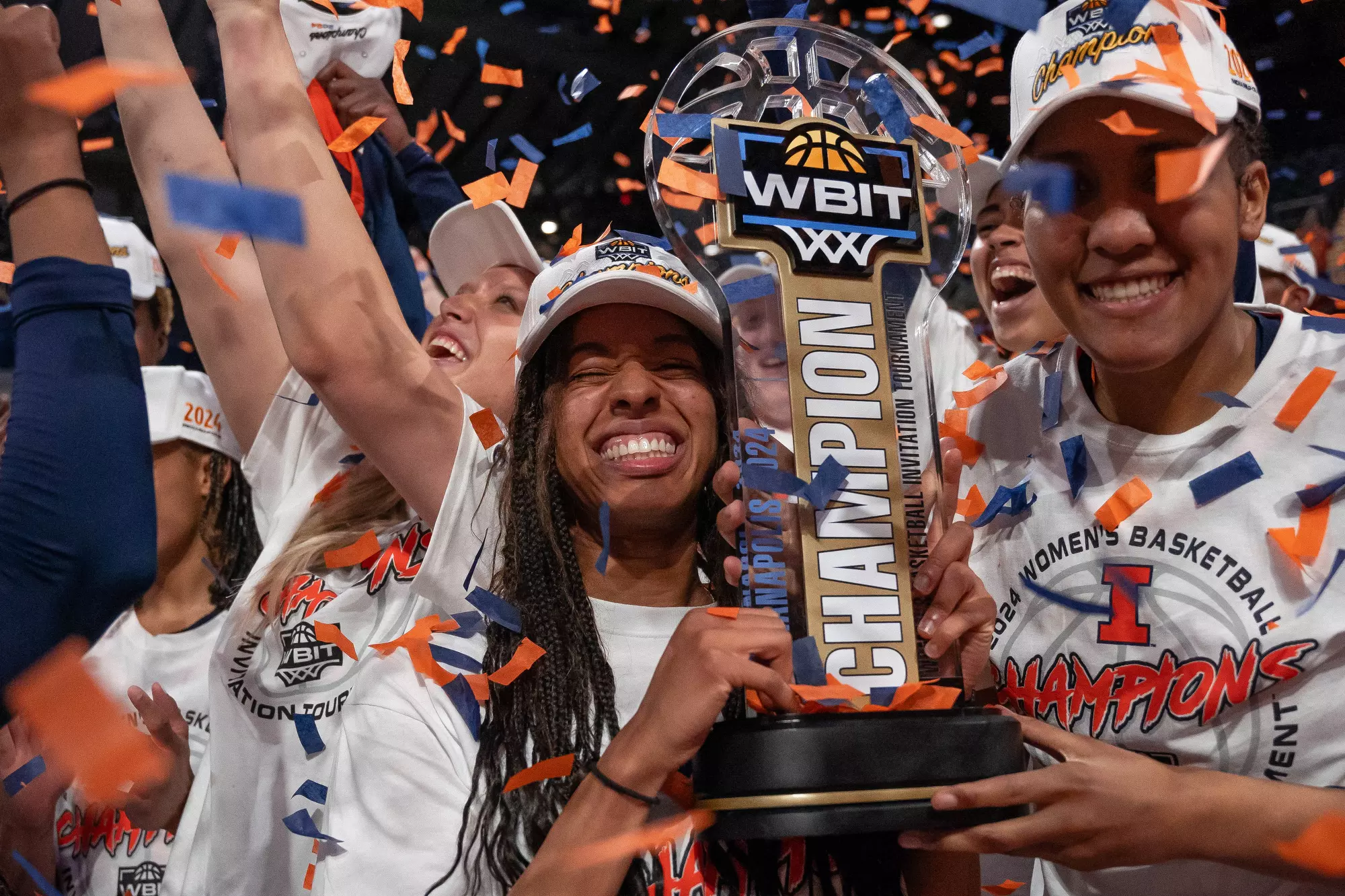 Indianapolis, IN - April 03, 2024 - Photos taken after the 2024 WBIT Championship game between the Villanova Wildcats and the Illinois Fighting Illini at Hinkle Fieldhouse in Indianapolis, IN. (Photo By Madison Dabrowski/Illinois Athletics)