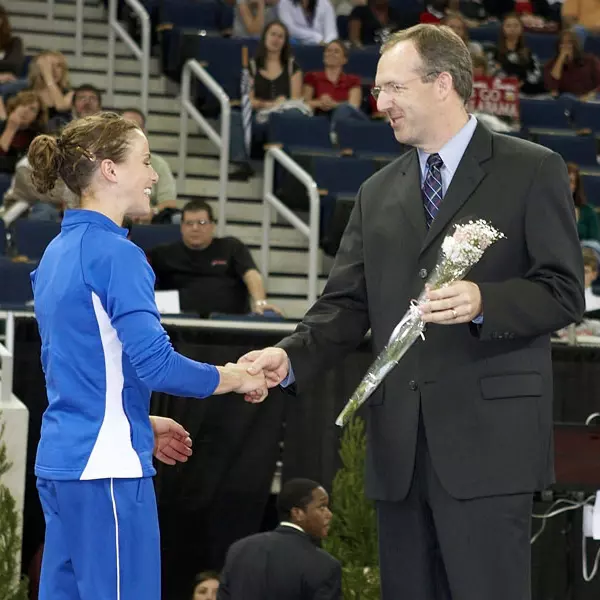 Rebekah Zaiser accepts 2008 SEC Scholar-Athlete Award for gymnastics from SEC's Greg Sankey