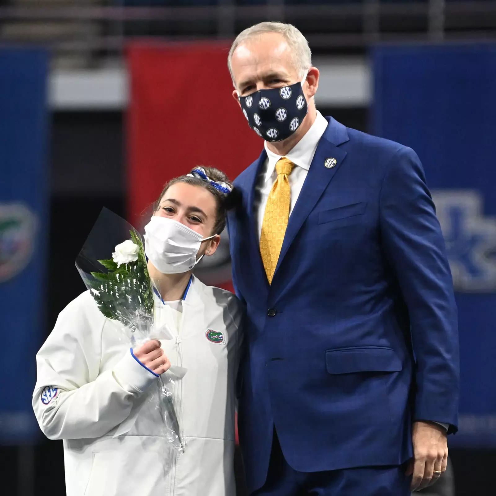 SEC Commissioner Greg Sankey and Leah Clapper - 2021 SEC Scholar-Athlete of Year