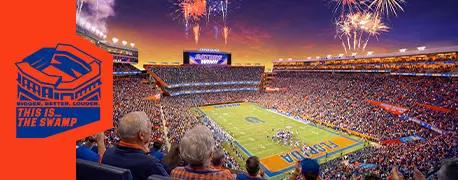 artist rendering of renovated Ben Hill Griffin Stadium with new boxes on east side