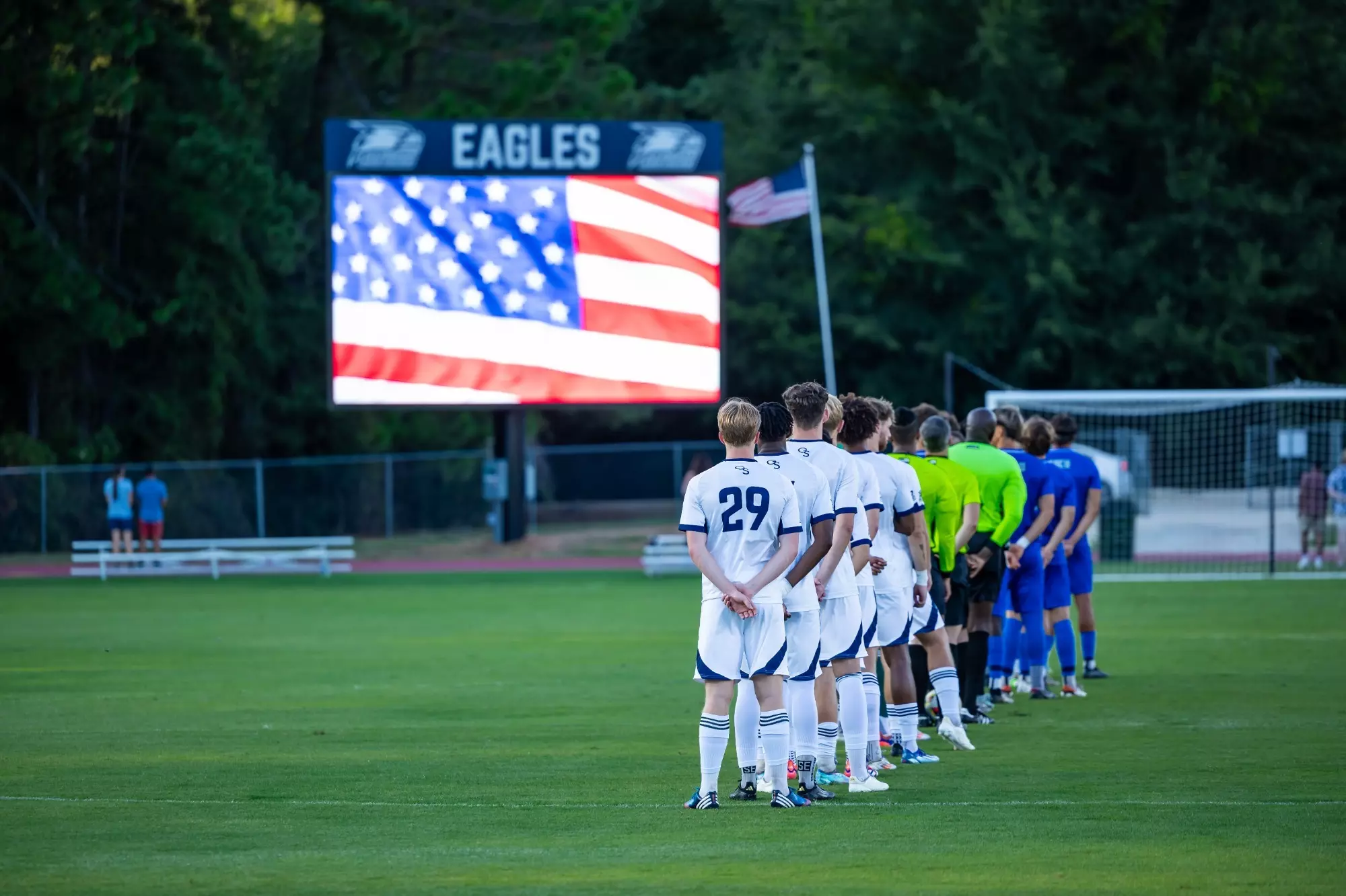 Georgia Southern team during the NCAA men’s soccer match between Georgia Southern and Florida Gulf Coast at Bo Pitts Field on August 30, 2024 in Statesboro, Georgia. (Photograph by AJ Henderson / Georgia Southern Athletics)