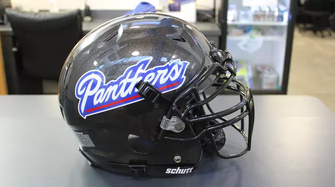 black panthers football helmet Carolina Riddell Speed Mini completely new look to complement alternate uniforms the teams will be wearing Carolina Panthers 2025 Salute To