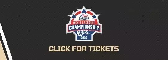 Graphic with the Patriot League Championship logo with Click for Tickets underneath.