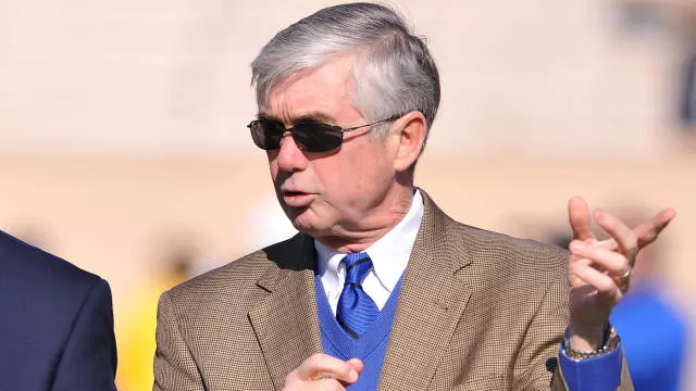 DURHAM, NC - NOVEMBER 24: Duke University President Richard H. Brodhead (L) and Duke Vice President and Director of Athletics Kevin White stand on the field prior to a game between the Miami Hurricanes and the Duke Blue Devils at Wallace Wade Stadium on November 24, 2012 in Durham, North Carolina. (Photo by Lance King/Getty Images) *** Local Caption *** Richard H. Brodhead;Kevin White