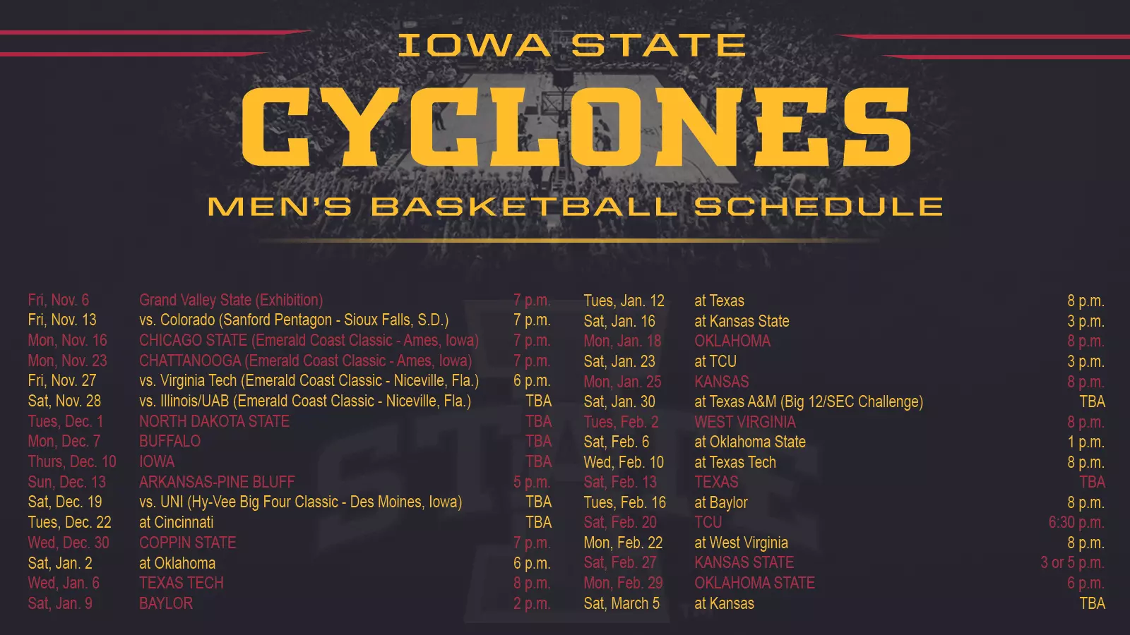 Iowa State's Big 12 Schedule Announced - Iowa State University Athletics iowa-state-s-big-12-schedule-announced-iowa-state-university-athletics