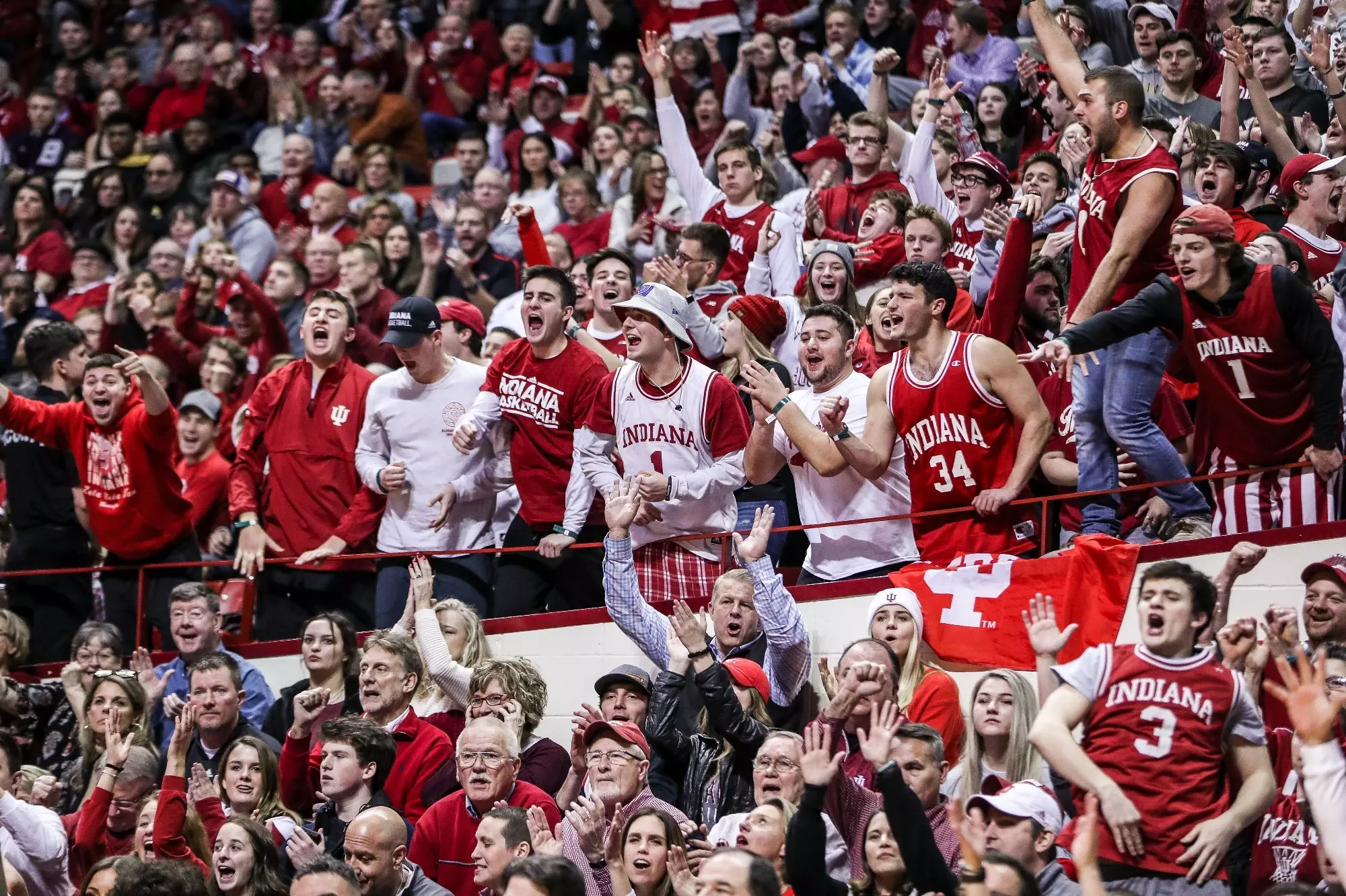 BLOOMINGTON, IN - FEBRUARY 13, 2020 - fans during the game between the Iowa Hawkeyes and the Indiana Hoosiers at Simon Skjodt Assembly Hall in Bloomington, IN. Photo By Carter Waldron/Indiana Athletics