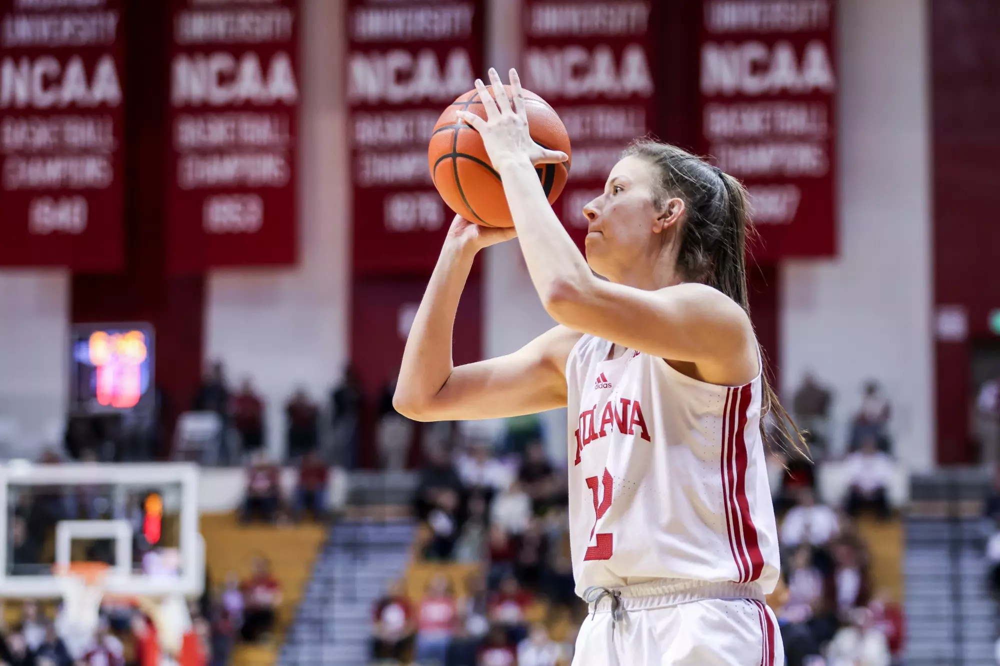 BLOOMINGTON, IN - February 20, 2025 - guard Yarden Garzon #12 of the Indiana Hoosiers during the game between the Ohio State Buckeyes and the Indiana Hoosiers at Simon Skjodt Assembly Hall in Bloomington, IN. Photo By Indiana Athletics