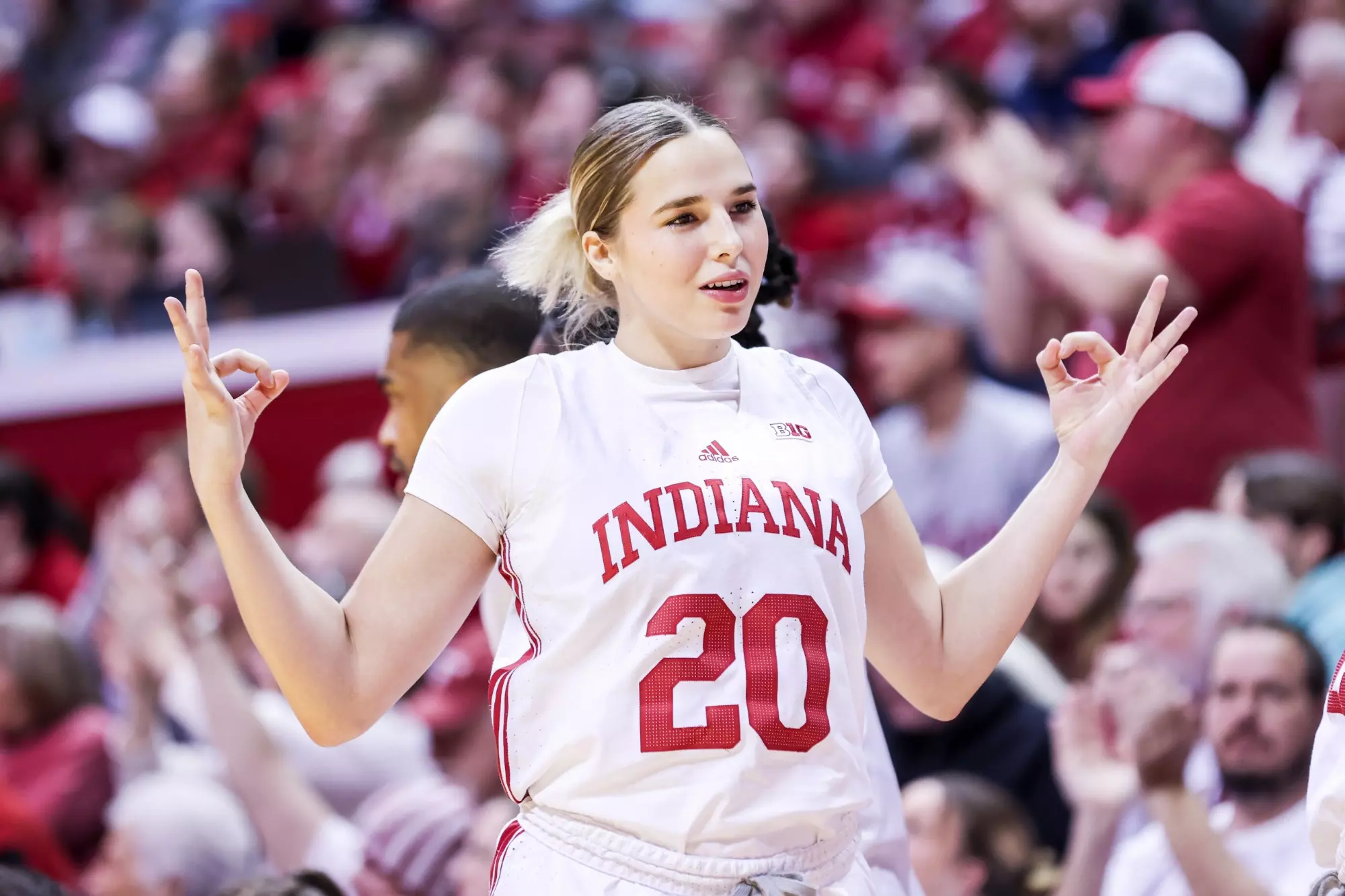 BLOOMINGTON, IN - February 20, 2025 - guard Julianna "Jules" LaMendola of the Indiana Hoosiers during the game between the Ohio State Buckeyes and the Indiana Hoosiers at Simon Skjodt Assembly Hall in Bloomington, IN. Photo By Indiana Athletics