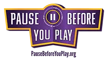 A purple log with white text saying Pause Before You Play