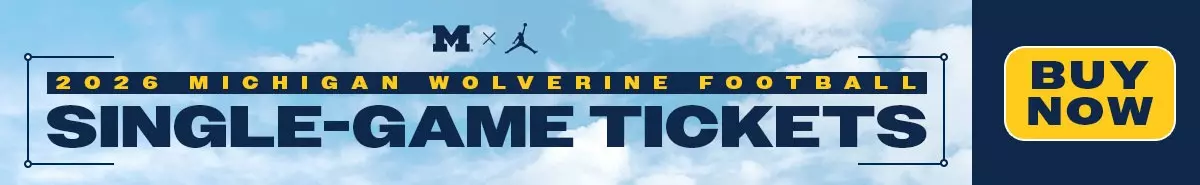 Michigan Football Single-Game Tickets On Sale Graphic with Buy Now Button