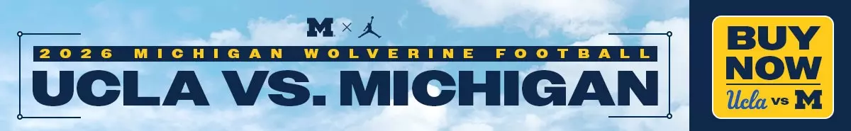 Michigan Wolverines Football UCLA vs. Michigan Football Ticket ad with Buy Now Button