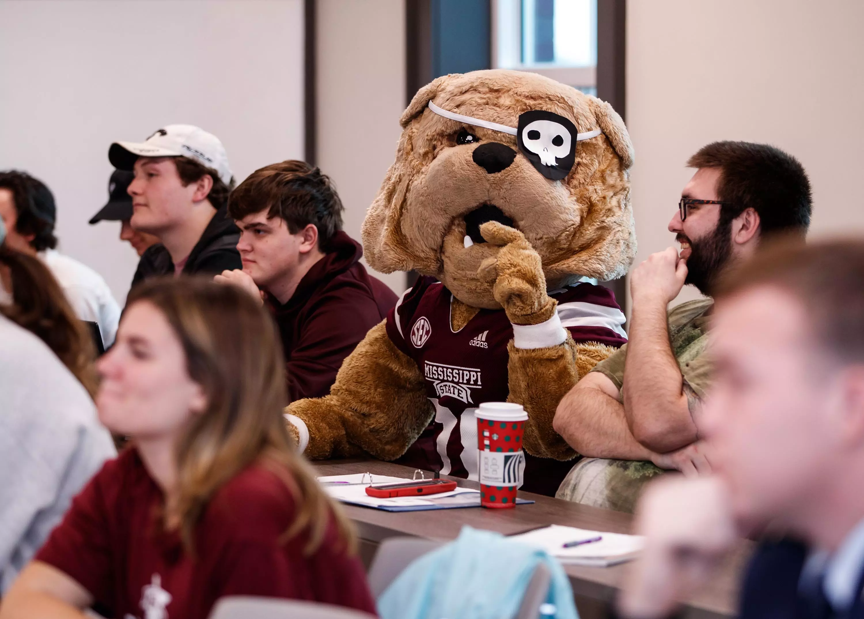 STARKVILLE, MS - JANUARY 10, 2020 - Mike Leach, the new Head Coach of the Mississippi State Bulldogs football team visits a classroom on Mississippi State Campus in Starkville, MS. Photo By Aaron Cornia