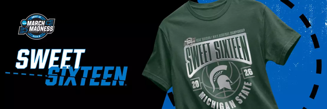 Men's Basketball Sweet 16 T-shirt graphic showing of the green shirt design that says Sweet 16