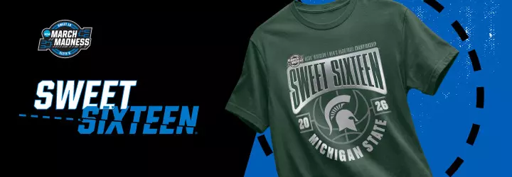 Men's Basketball Sweet 16 T-shirt graphic showing of the green shirt design that says Sweet 16