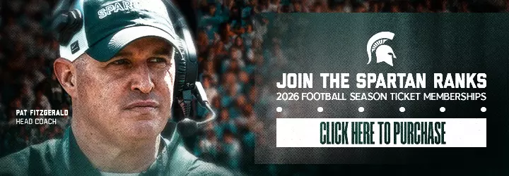 Graphic promoting football season tickets with a photo of Pat Fitzgerald