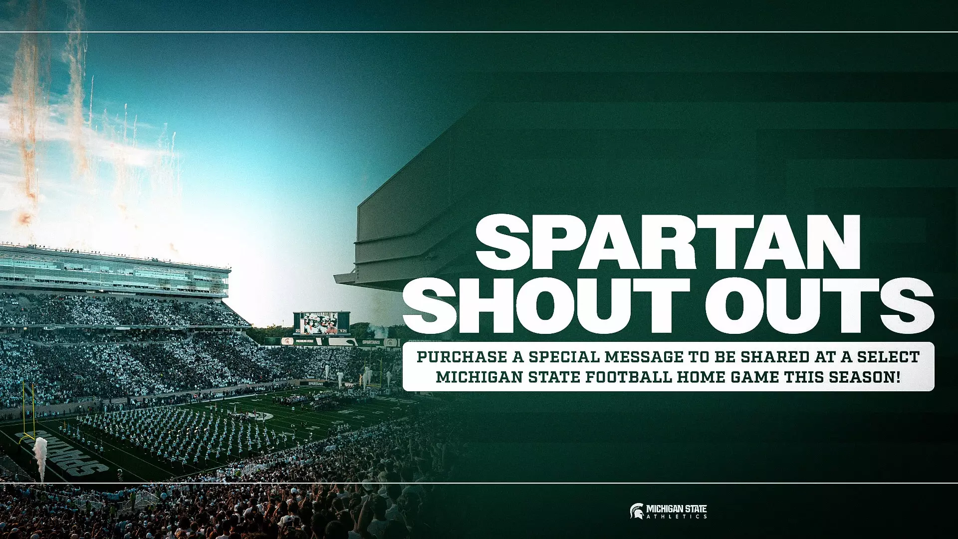 Spartan Shoutout Graphic informing you can purchase a message to display at a home football game