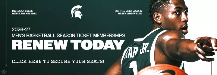 2026-27 Men's Basketball Season Ticket Renewal graphic with a photo of a men's basketball player
