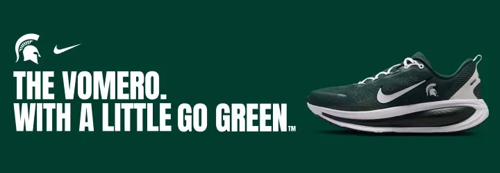 Michigan State Vomero 18 Running Shoes with a photo of the shoe