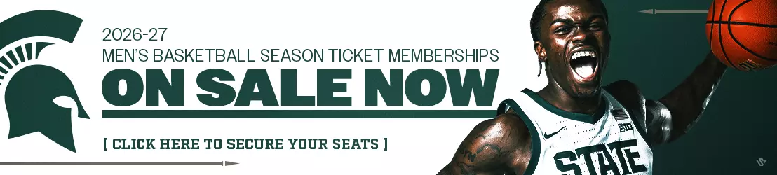 Men's Basketball Season Tickets On Sale Graphic with a photo of a basketball player
