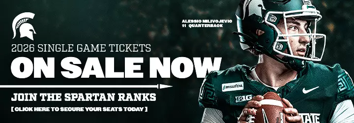 Football Single Game Tickets On Sale Graphic with a photo of a football player