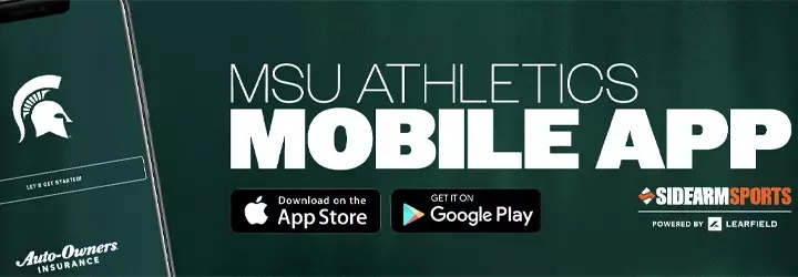 MSU Athletics Mobile App Graphic informing to download the app