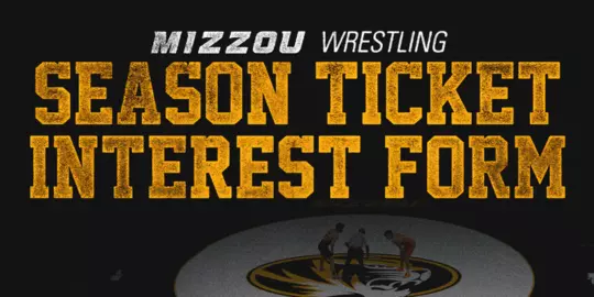 Wrestling 2026 Season Ticket Interest Form with Mizzou Wrestling mat in the back.