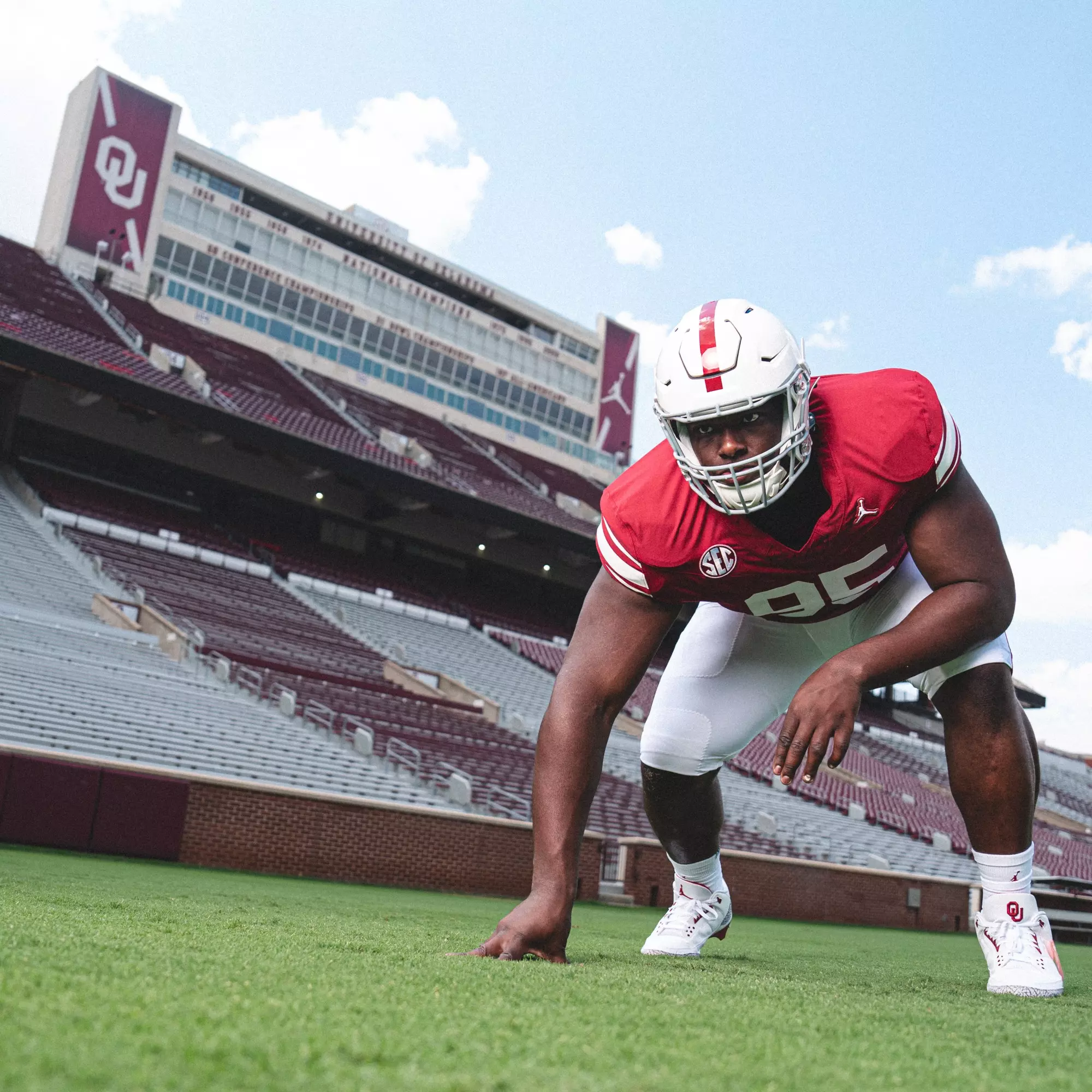 NORMAN, OK - August 05, 2024 - Oklahoma Defensive lineman Da'Jon Terry (#95) during Oklahoma Sooners Football Throwback Uniform photoshoot in Norman, OK. Photo By Morgan Givens/University of Oklahoma