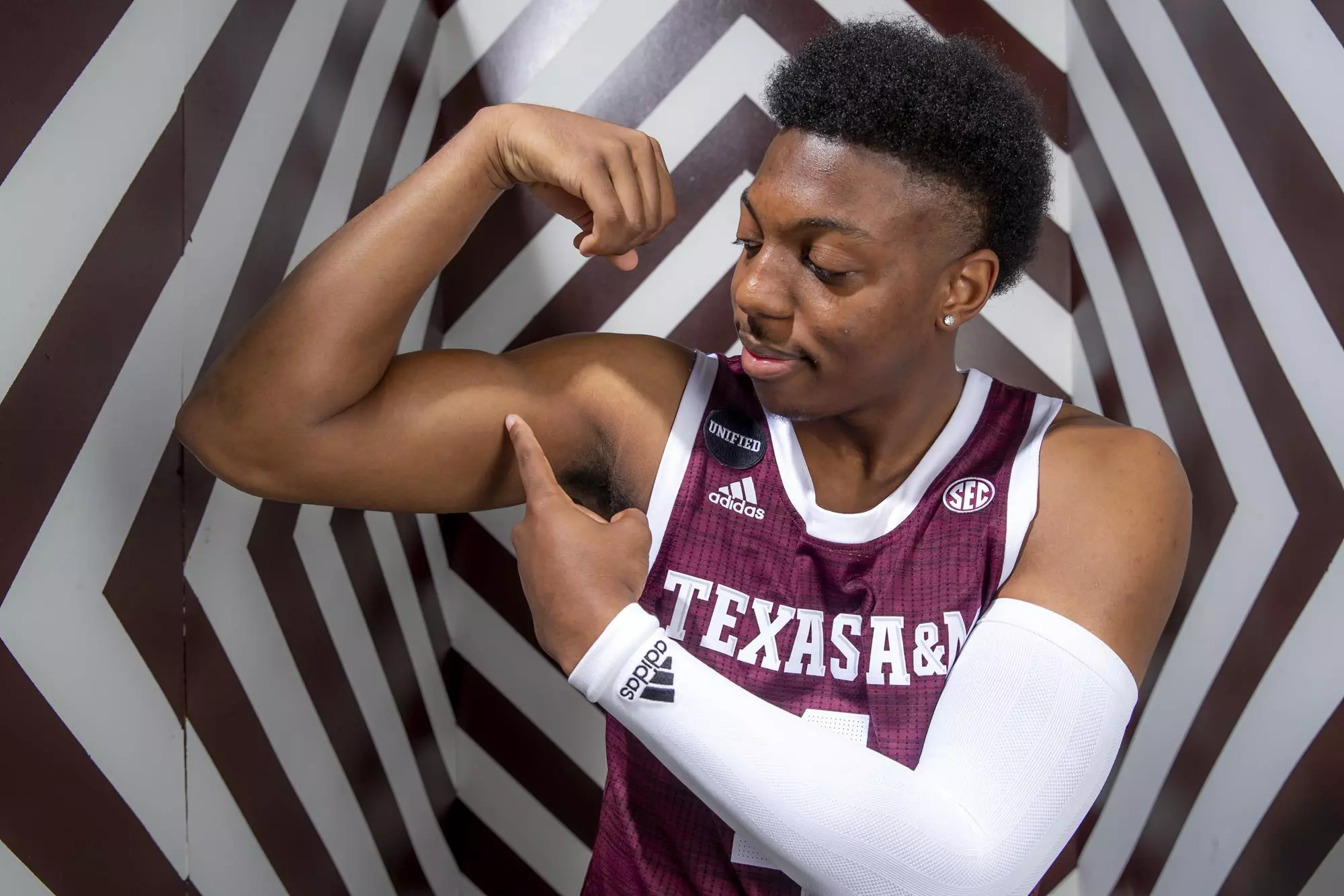 COLLEGE STATION, TX - July 14, 2021 - #4 Wade Taylor IV of the Texas A&M Aggies during Men’s Basketball Photo Day in College Station, TX. Photo By Craig Bisacre/Texas A&M Athletics