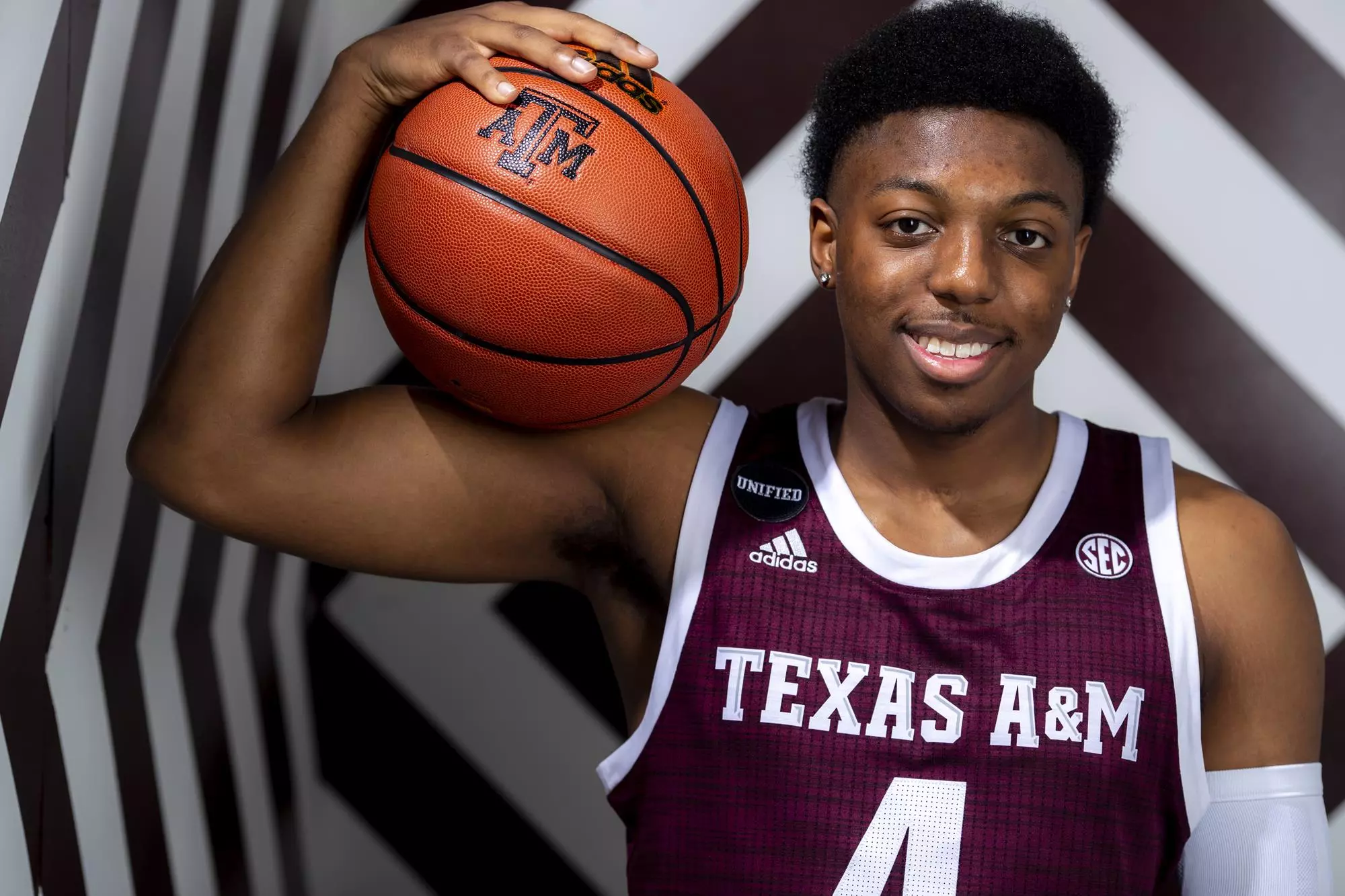 COLLEGE STATION, TX - July 14, 2021 - #4 Wade Taylor IV of the Texas A&M Aggies during Men’s Basketball Photo Day in College Station, TX. Photo By Craig Bisacre/Texas A&M Athletics