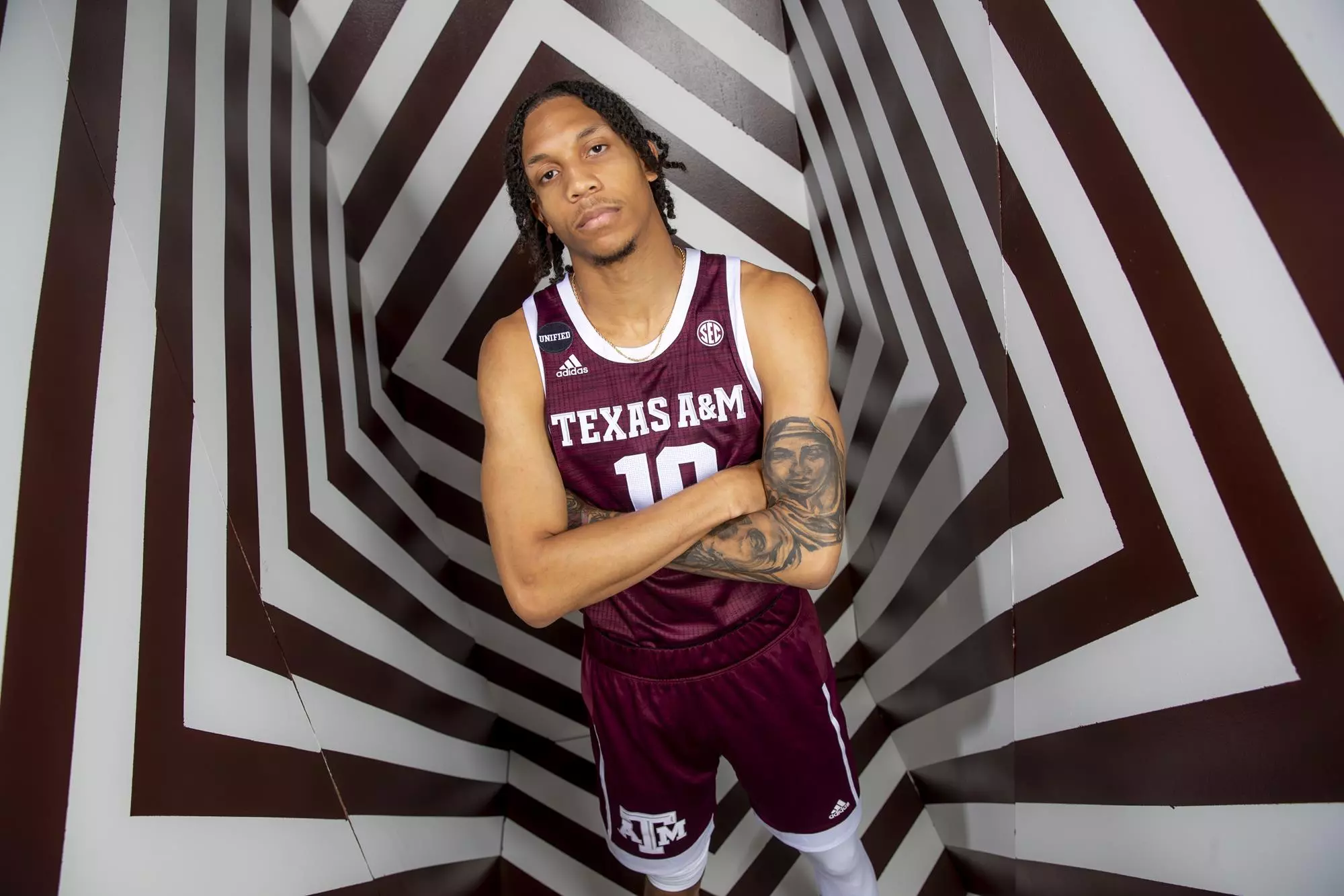 COLLEGE STATION, TX - July 14, 2021 - #10 Ethan Henderson of the Texas A&M Aggies during Men’s Basketball Photo Day in College Station, TX. Photo By Craig Bisacre/Texas A&M Athletics