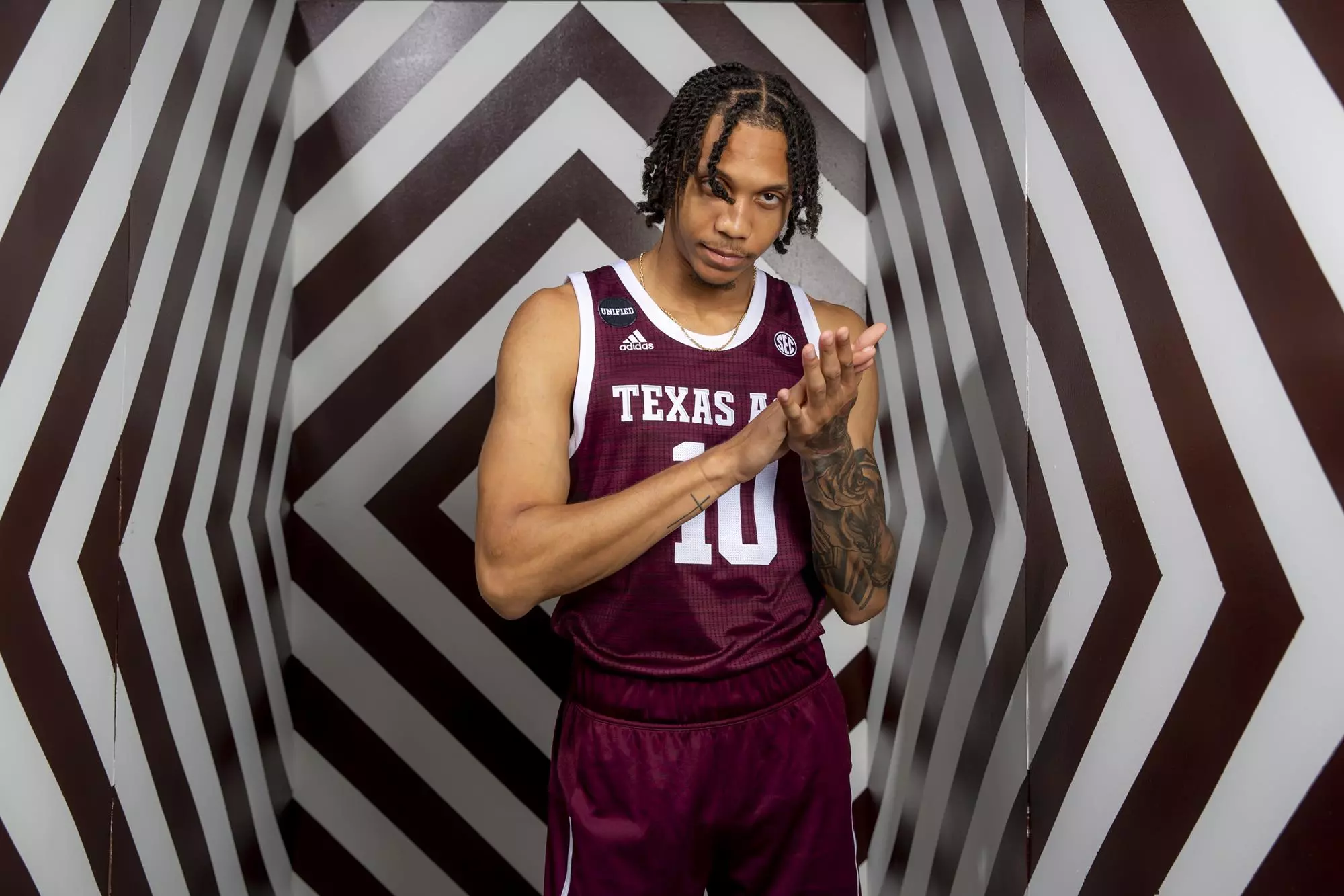 COLLEGE STATION, TX - July 14, 2021 - #10 Ethan Henderson of the Texas A&M Aggies during Men’s Basketball Photo Day in College Station, TX. Photo By Craig Bisacre/Texas A&M Athletics