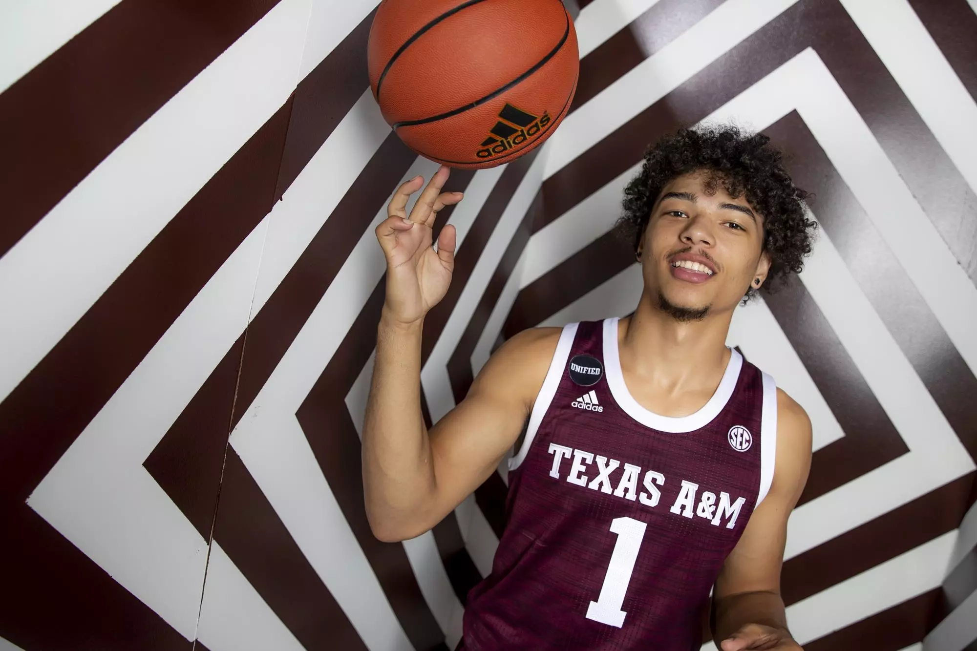 COLLEGE STATION, TX - July 14, 2021 - #1 Marcus Williams of the Texas A&M Aggies during Men’s Basketball Photo Day in College Station, TX. Photo By Craig Bisacre/Texas A&M Athletics