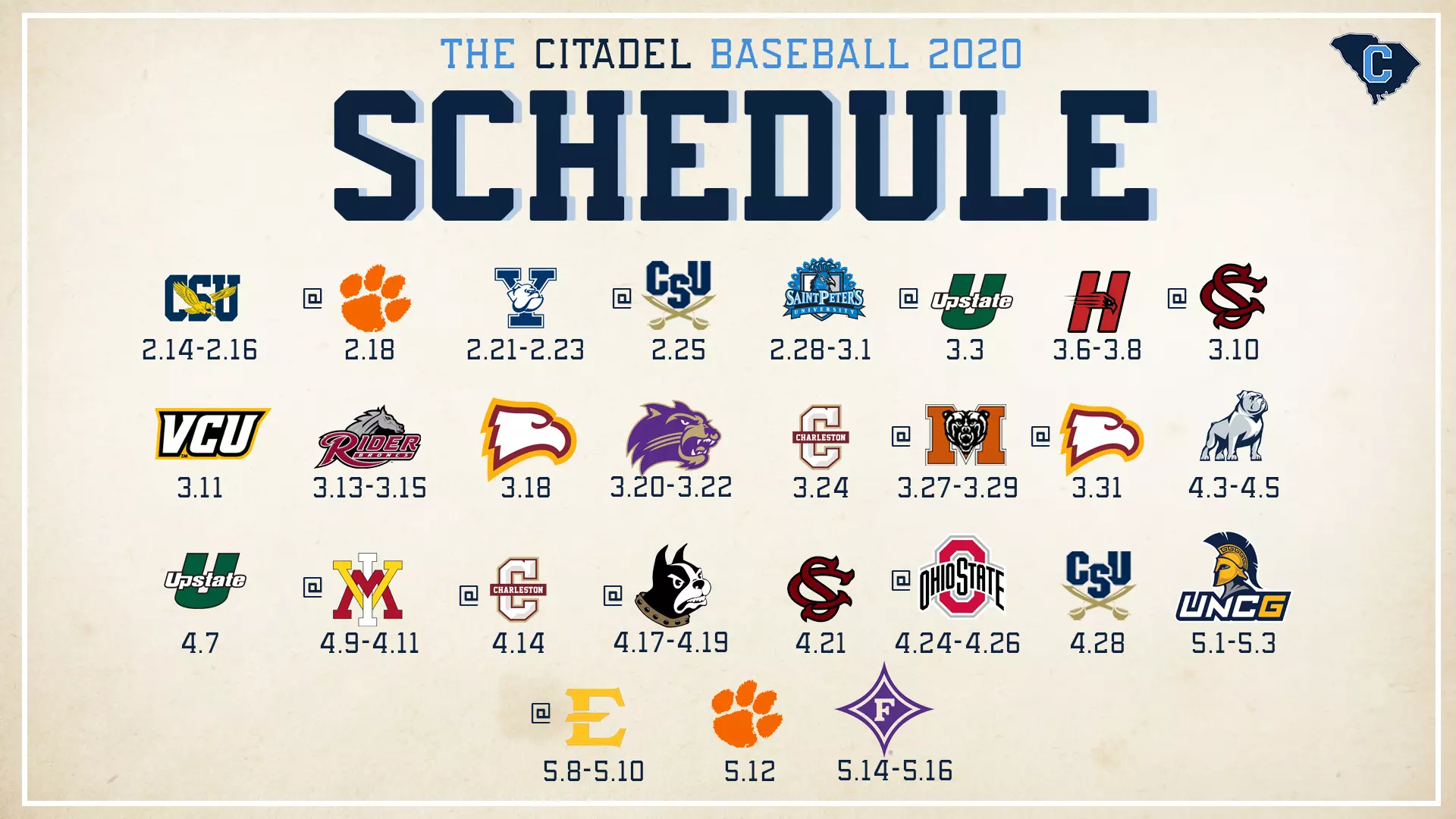Baseball Announces 2020 Schedule - The Citadel Athletics baseball-announces-2020-schedule-the-citadel-athletics