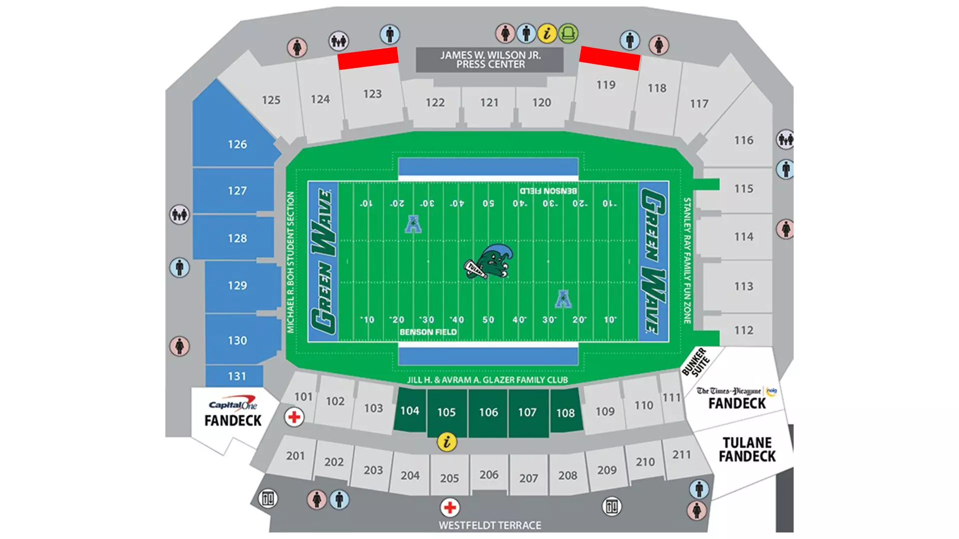 Yulman Stadium Map with Uptown Terrace