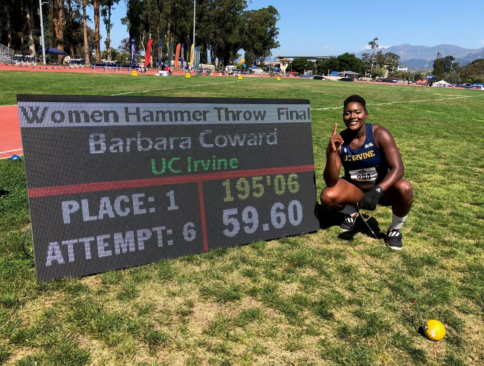 Barbara Coward became UCI's first-ever Big West women's hammer champion.