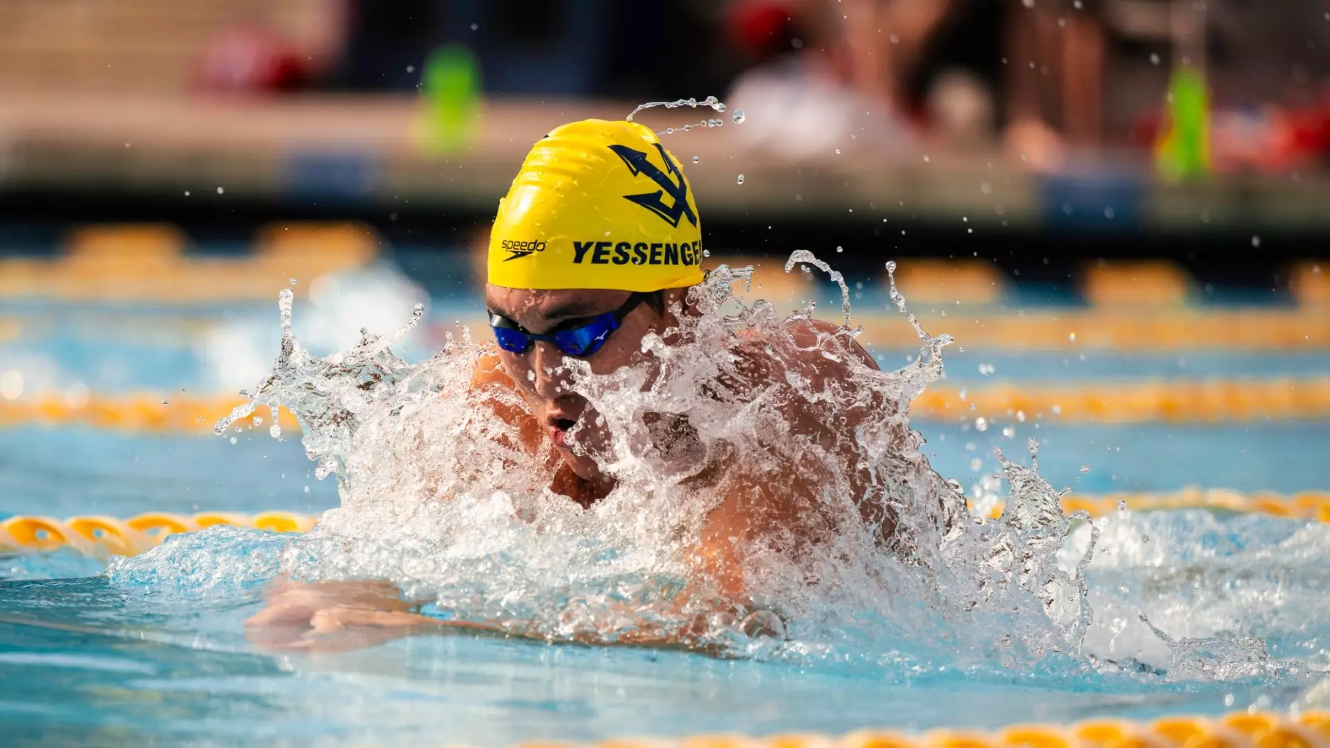 A photo of me swimming the 200 Breast at a dual meet against USC