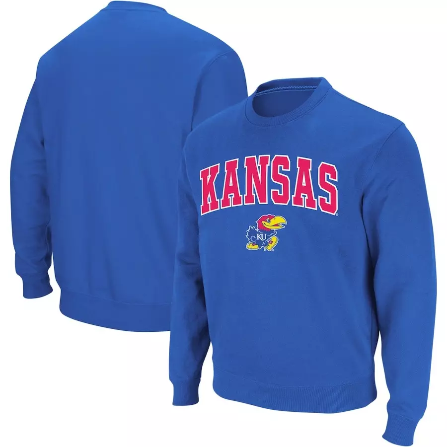 Colosseum Royal Kansas Jayhawks Arch & Logo Crew Neck Sweatshirt