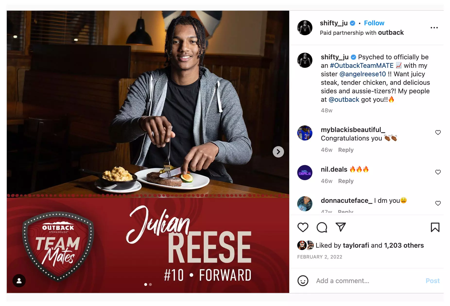 Julian Reese Instagram post