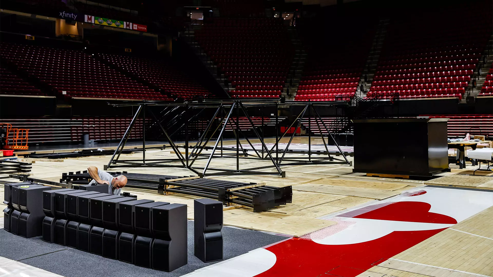 New XFINITY Center Videoboard during construction