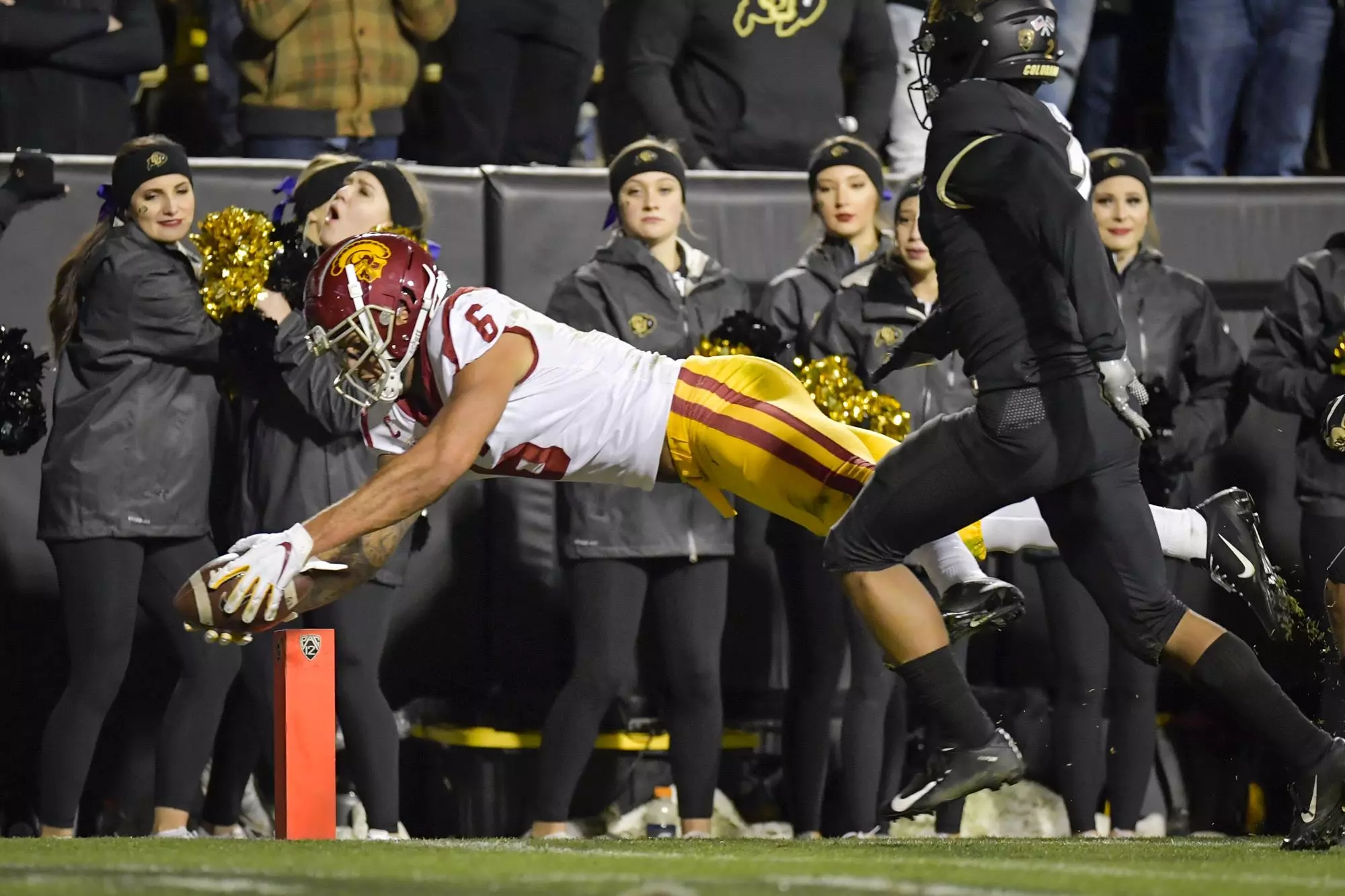 Michael Pittman Jr extends for the touchdown against Colorado