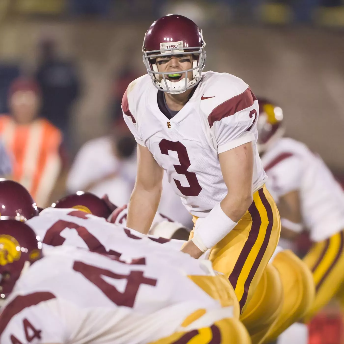 Carson Palmer calling the play at the line of scrimmage